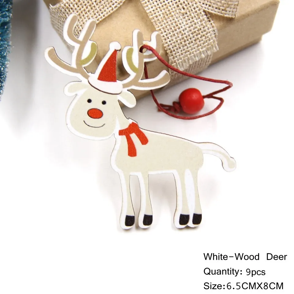9PCS W-A-Deer 9 шт мульти напечатанные рождественские деревянные подвески, украшения DIY деревянные поделки Детские Рождественские украшения для подарков елочные украшения - Цвет: 9PCS W-A-Deer