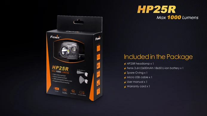 Fenix HP25R наружная фара 1000 люменов Водонепроницаемая спасательная поисковая 18650 |
