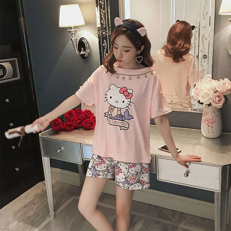Рисунок Hello Kitty пижамы Для женщин короткий рукав с круглым вырезом пижамный