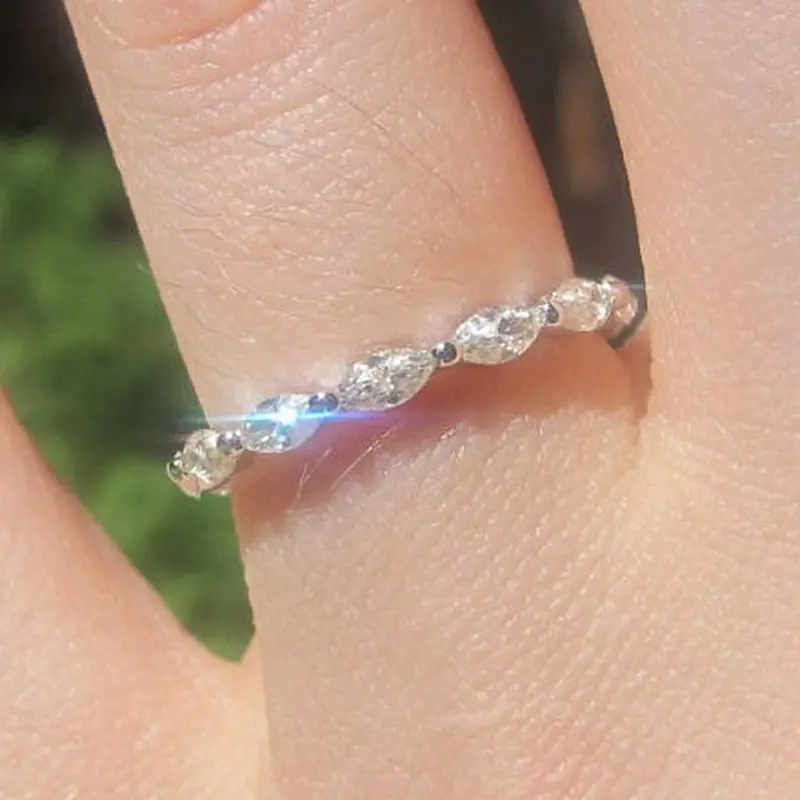 Однотонное 14k белое золото 0.18ct драгоценные камни маркиза свадебное кольцо