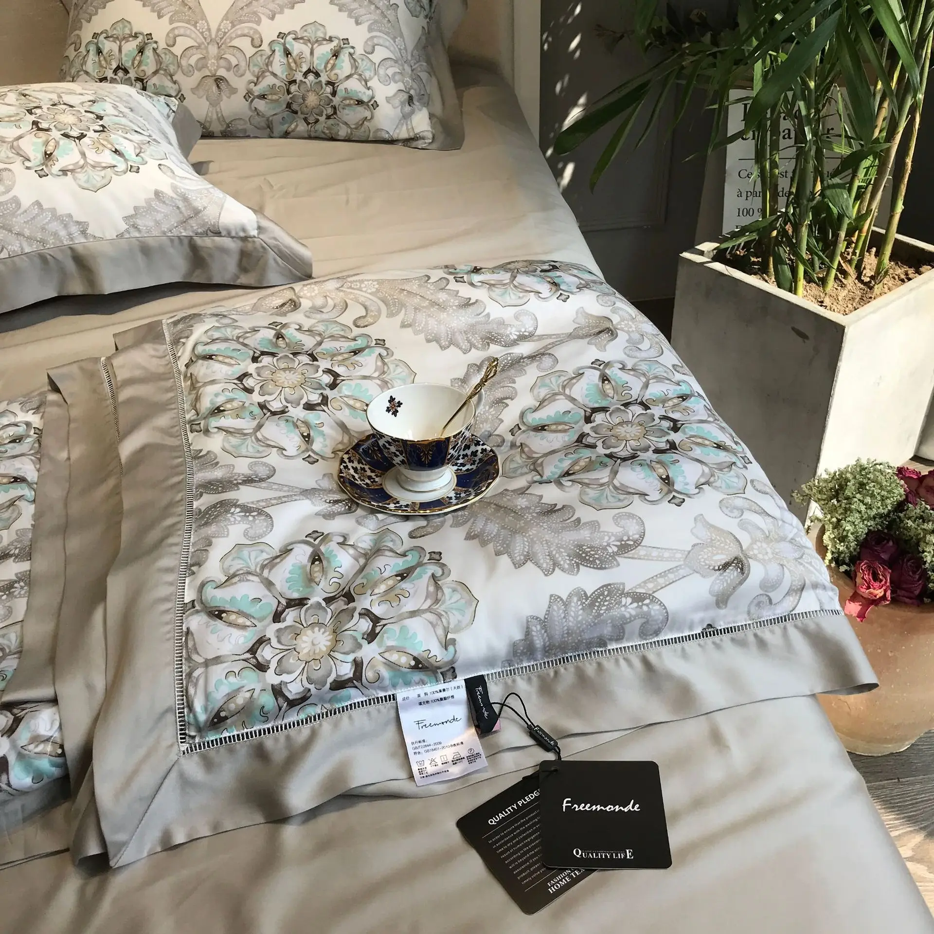 Abbiemao высококачественное постельное белье из хлопка Tencel, комплект из 4 предметов, кружевное шелковое постельное белье на весну/лето, размер queen/King