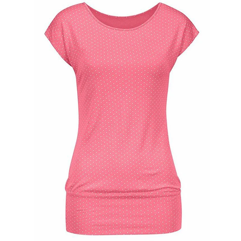 pink Bigsweety Винтажная летняя футболка с принтом в горошек для женщин, тонкая футболка с коротким рукавом и круглым вырезом, повседневные женские топы, футболки, новинка - Цвет: pink