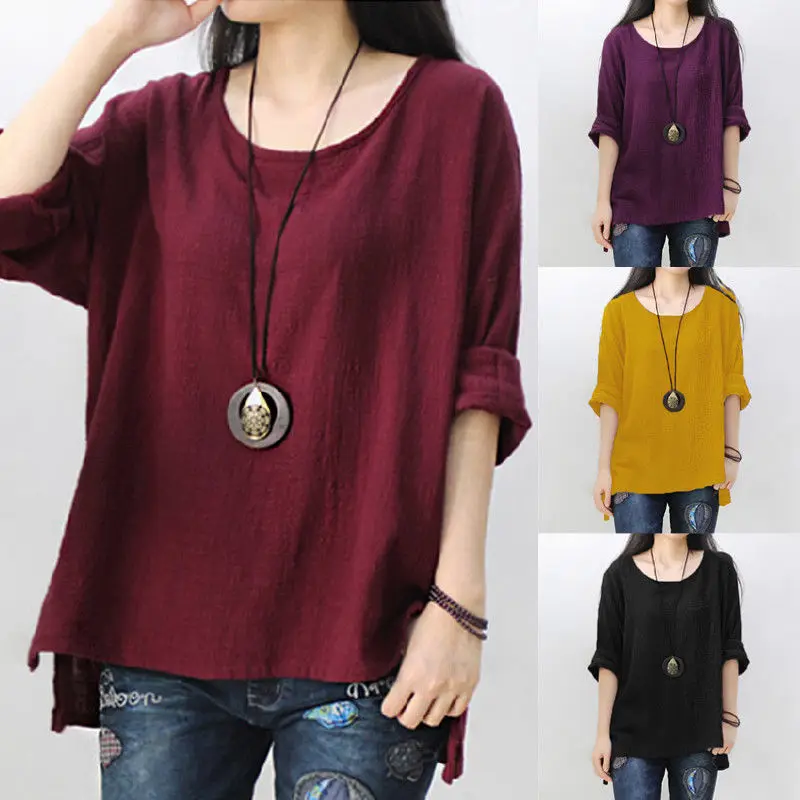 

Women's loose size pure linen women's T-shirt