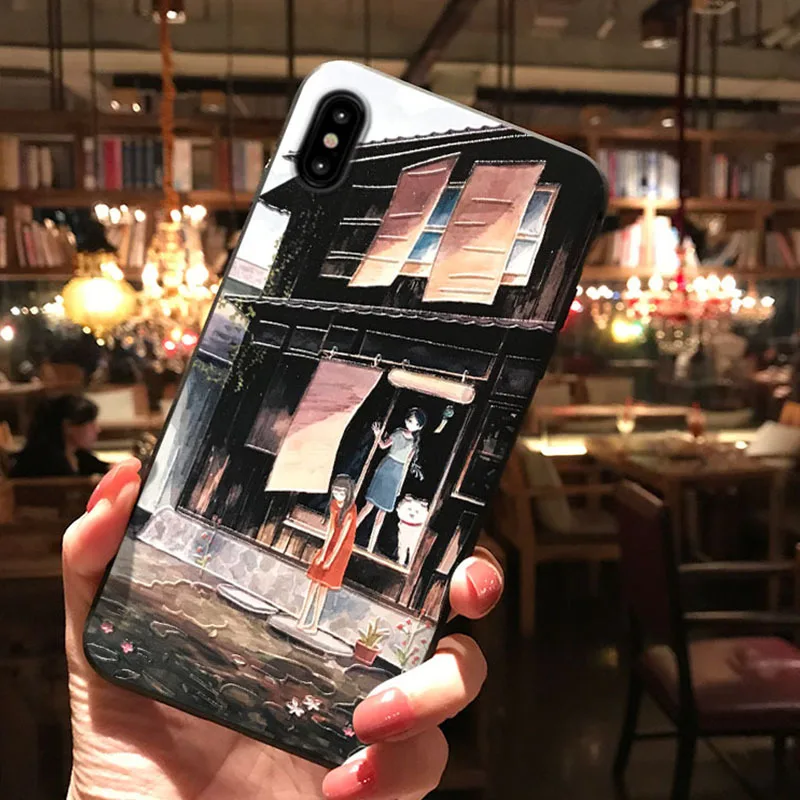 Чехол для телефона с изображением мультяшной девушки кошки для iPhone X XS 11 Pro MAX XR Coque, мягкая задняя крышка из ТПУ с 3D тиснением для iPhone 7 8 6S 6 Plus Capa