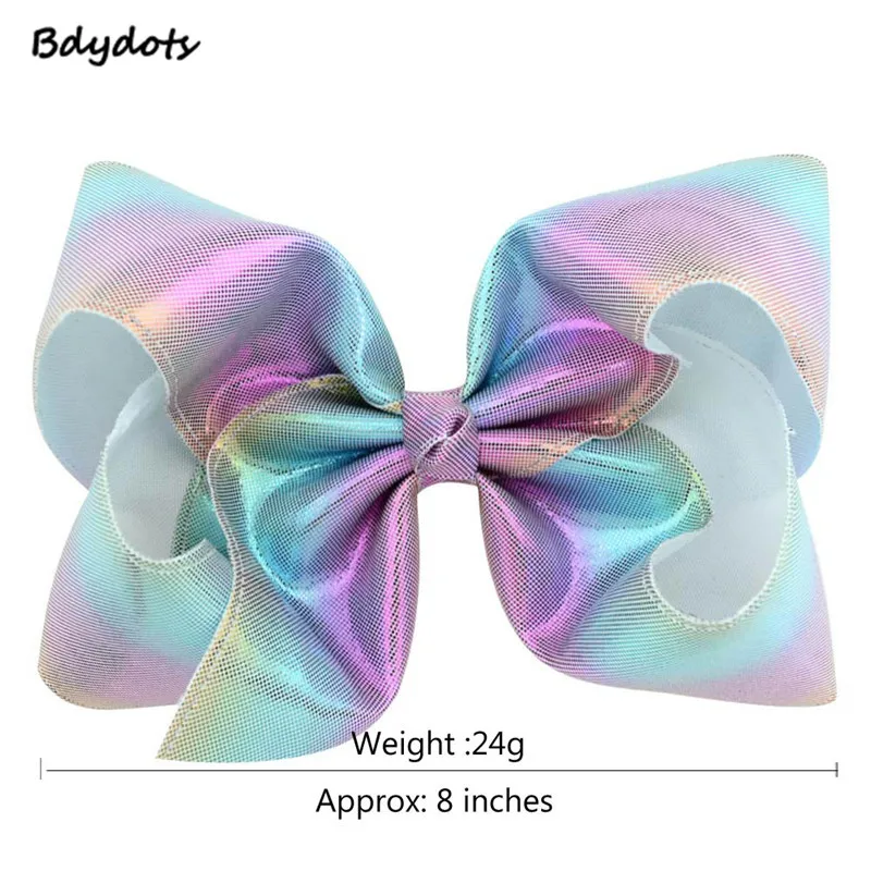 

6Pcs/lot 8 inch Rainbow Leather Hair Bows With Clips For Kids Girls Colorful Hairpins Hair Accessories