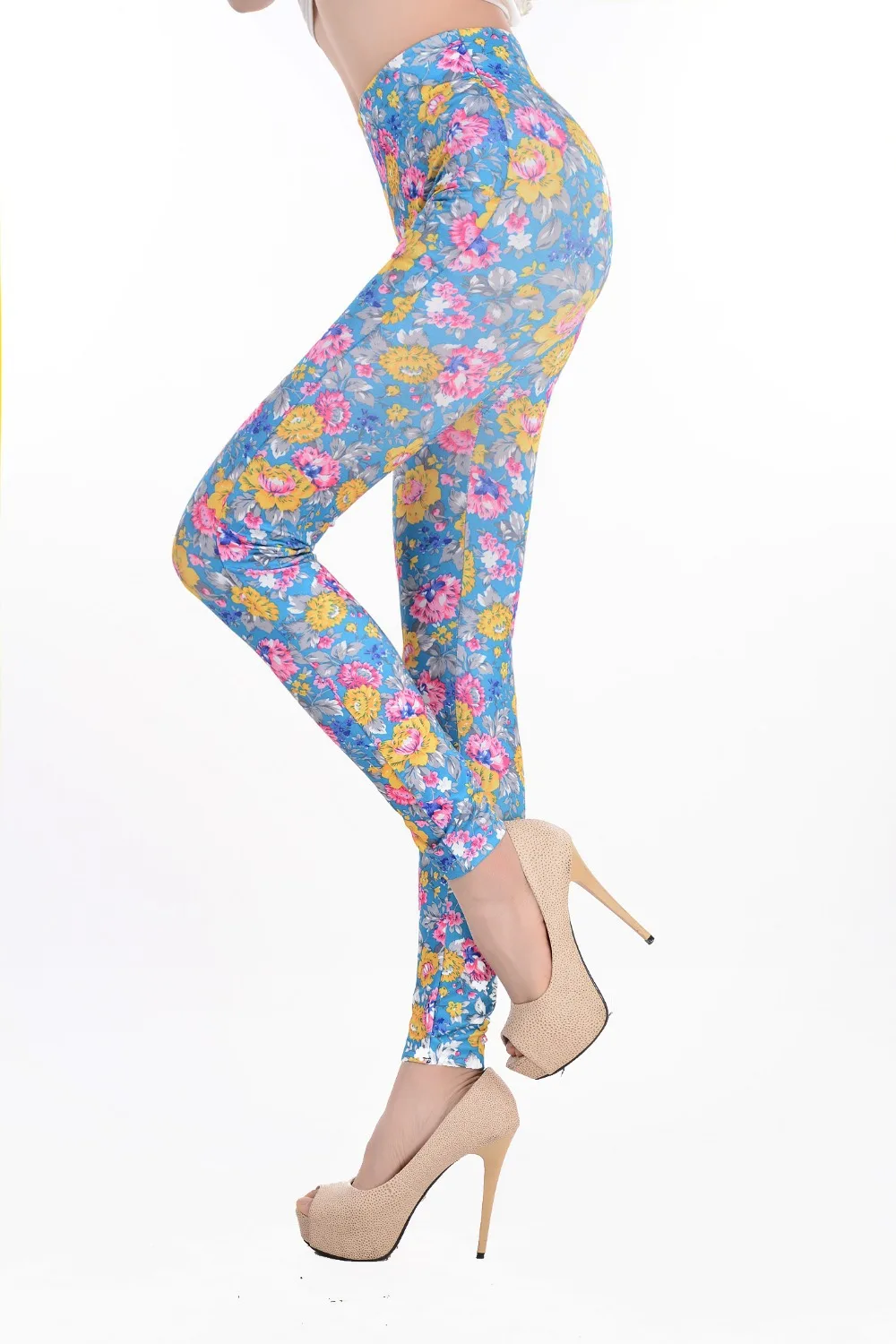 Женские Модные бесшовные обтягивающие леггинсы ML7607 с ярким цветочным принтом |