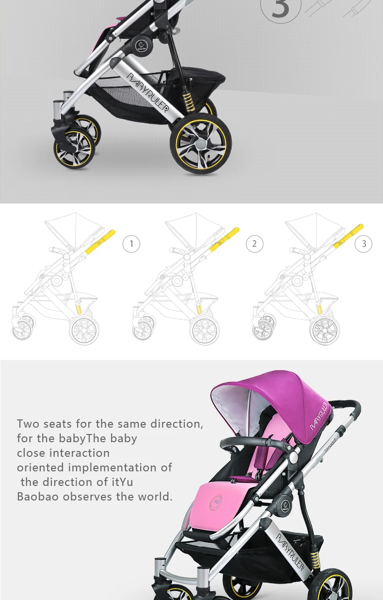 Babyruler/детская коляска 3 в 1 с высоким пейзажем, алюминиевая Роскошная складная детская коляска для новорожденных, kinderwgen bebek arabasi
