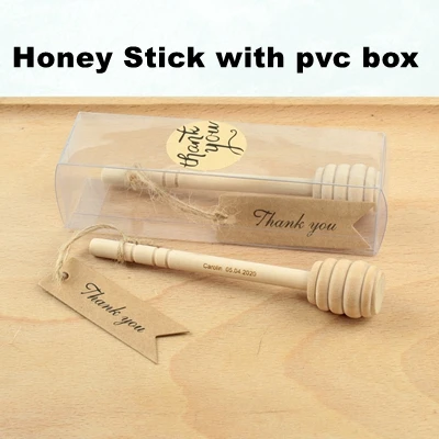 Honey Stick with pvc 10 шт Персонализированная мешалка для меда бар смешивающая ручка банка Ложка деревянная Диппер медовая палочка Свадебная вечеринка для подарка подарок для детского душа - Цвет: Honey Stick with pvc
