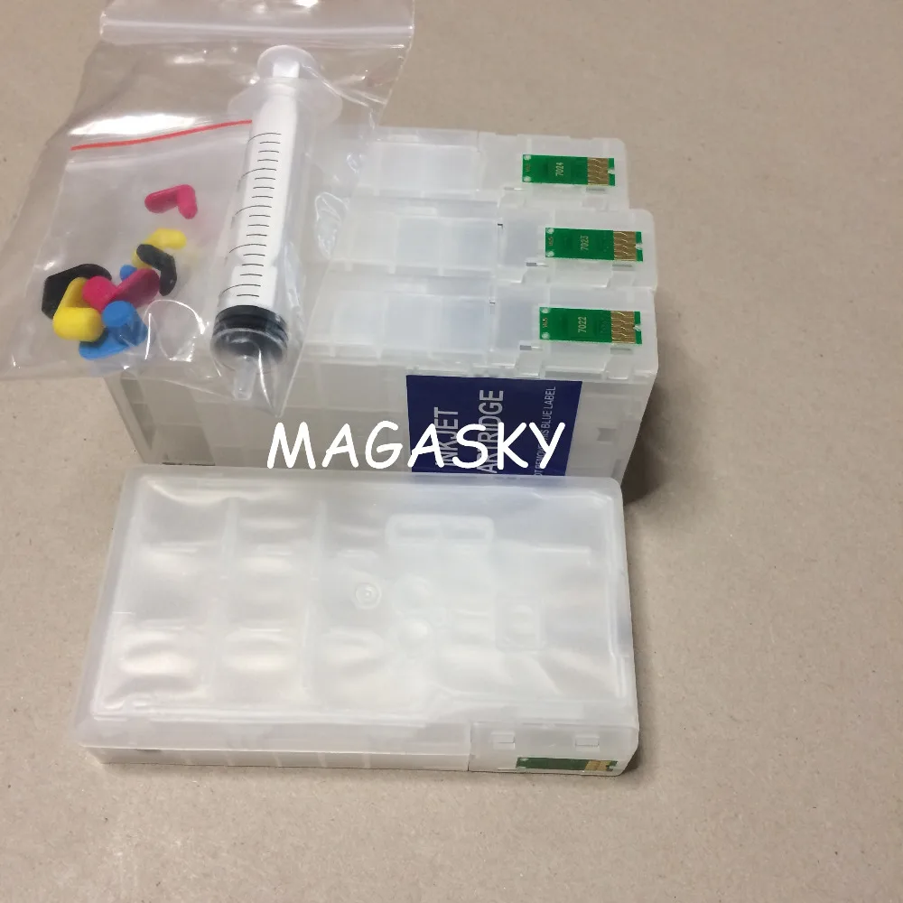 Refillable cartridges used for Epson Workforce Pro WP4535DWF PRO WP4025DW WP4545DTWF printer. with auto-reset chips |