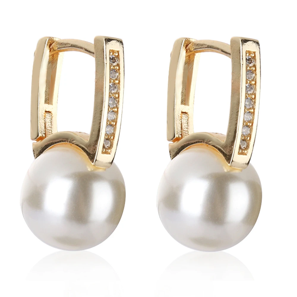 

1 Pair Shiny Silver &Gold Filled Zircon Pearl Earring Statement Women Hoop Ear Fashion Bridal Jewelry Trendy Wholesale