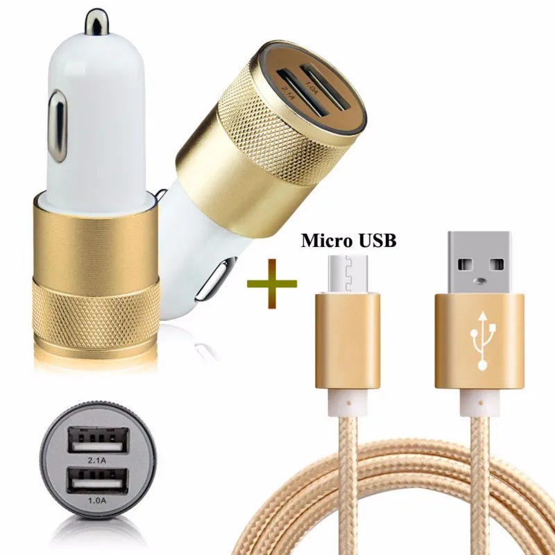 2 портовое Смарт USB Автомобильное устройство быстрой зарядки + 3FT Micro кабель для