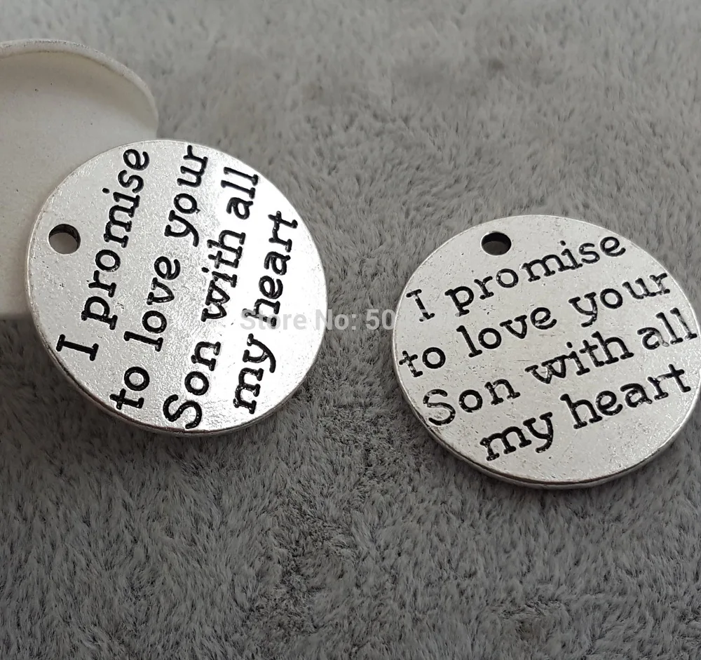

20pcs/lot 25mm Ancient alloy metal lettering I promise to love your Daughter with all my heart charm pendant for bracelet