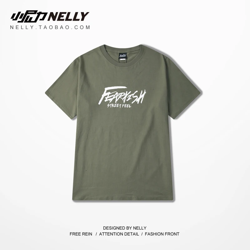 NELLY 2019 Summer Red Gray Orange Graffiti Text Short Sleeve T-Shirt Simple Hip Hop Cotton High Quality Base Shirt Women Men |