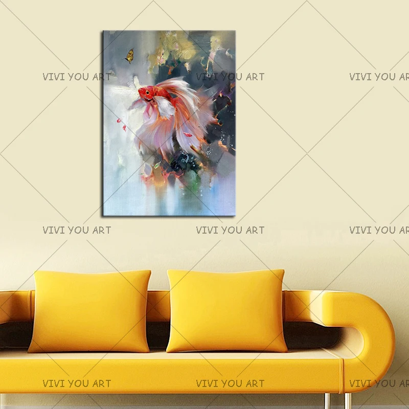 

coloring Picture 100% Handmade Oil Painting Wall Art Canvas Paint HomeWall Decor fish For Living Room Gift 2018