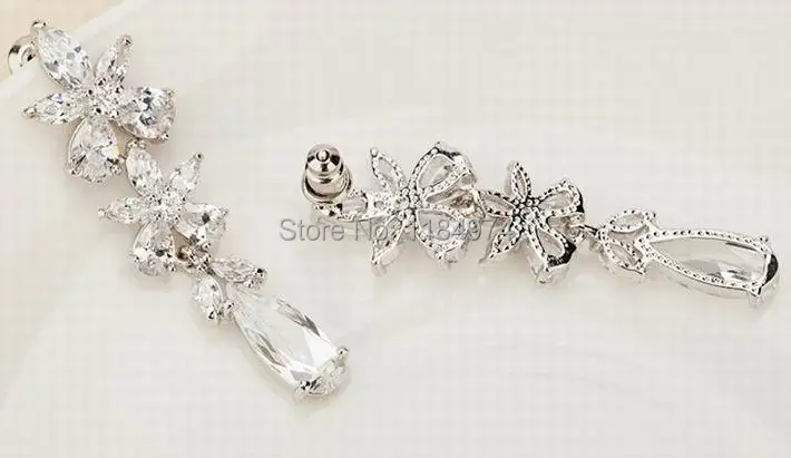 New Wedding Big Earring Long Earrings Cubic Zirconia Flower Drop Ear Rings High Quality Luxury Zircon Brand Jewelry | Украшения и