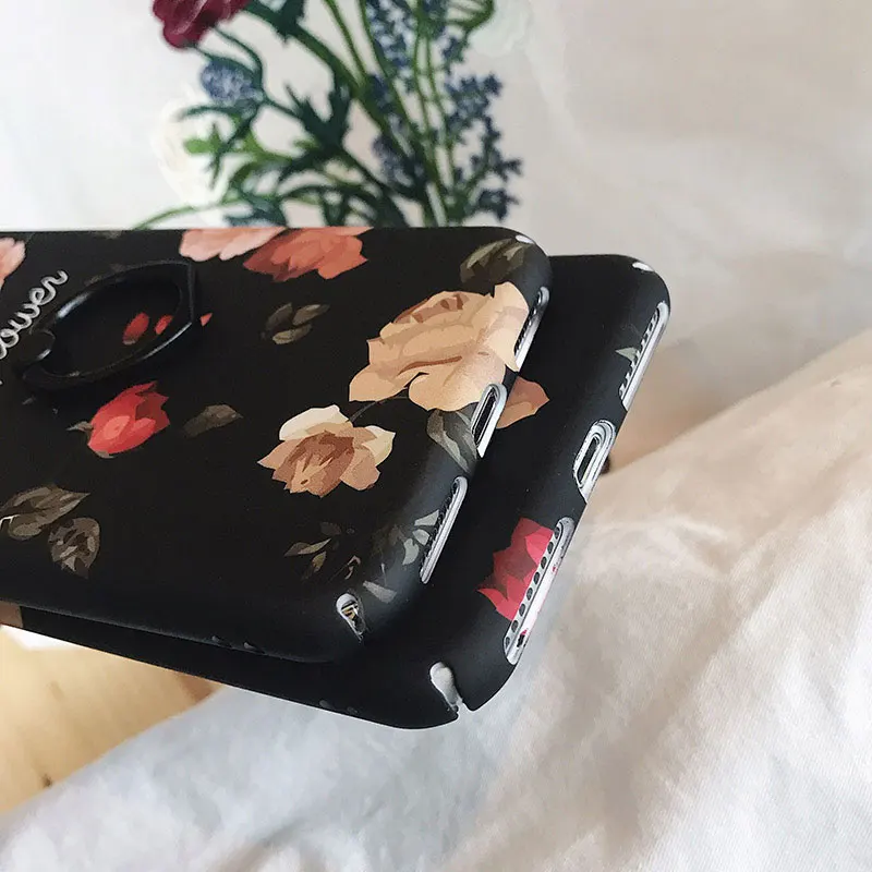 Винтажный чехол Boucho с цветочным принтом и кольцом для iPhone 6 6s 7 8 Plus X XS MAX XR Матовый