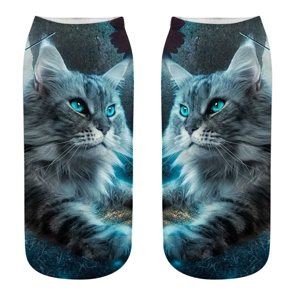 

CHAMSGEND Spring and summer new cat pattern 3D printing short socks breathable socks low to help socks boat socks casual socks