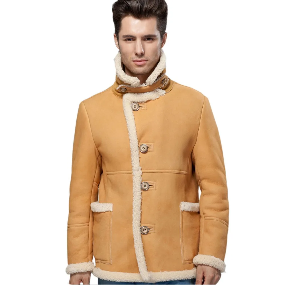 Мужское толстое пальто из натурального меха черная желтая замшевая куртка