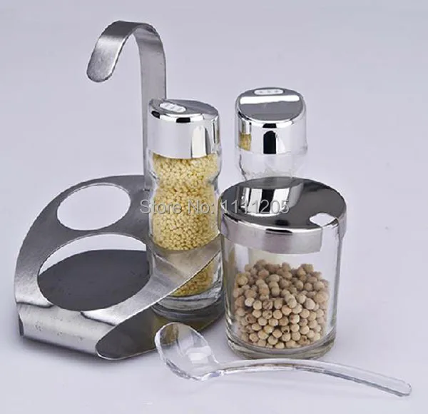 Набор из 3 предметов стеклянный шейкер для соли и перца нержавеющая подставка