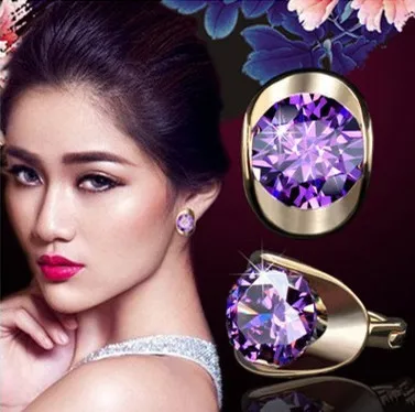 Женские серьги-гвоздики с фианитами фиолетового и красного цвета | Украшения