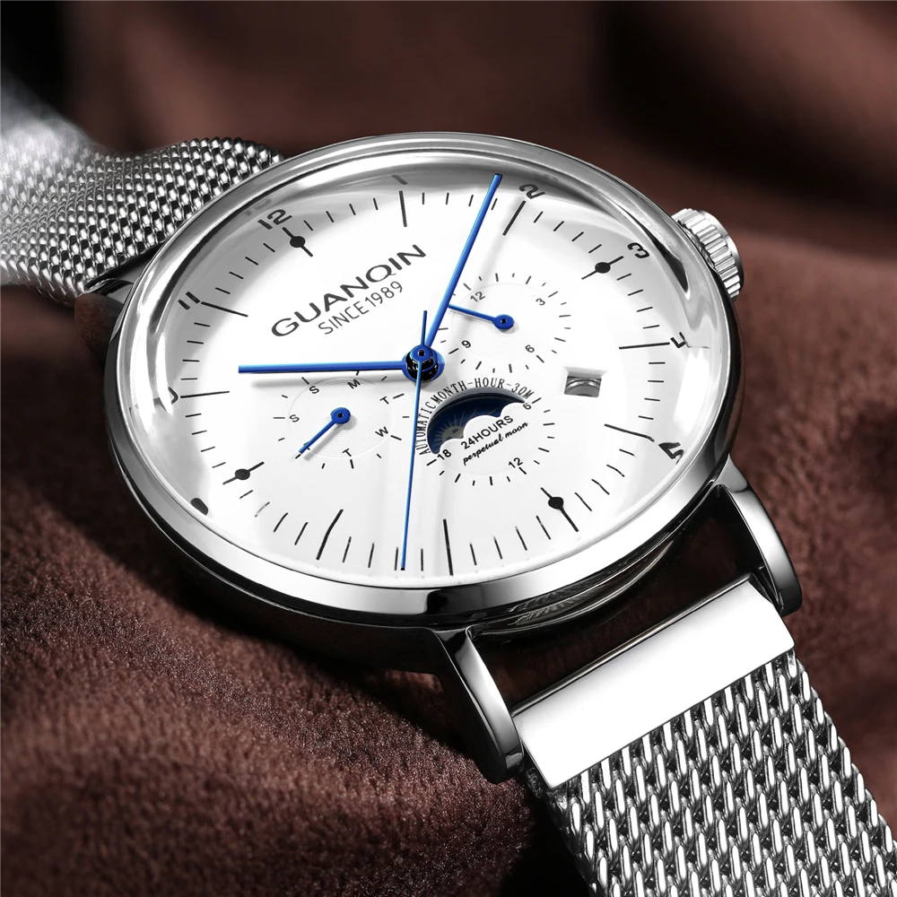 GUANQIN автоматические часы мужские Moon Phase Мужские механические часы лучший бренд Роскошные часы наручные часы из нержавеющей стали montre homme