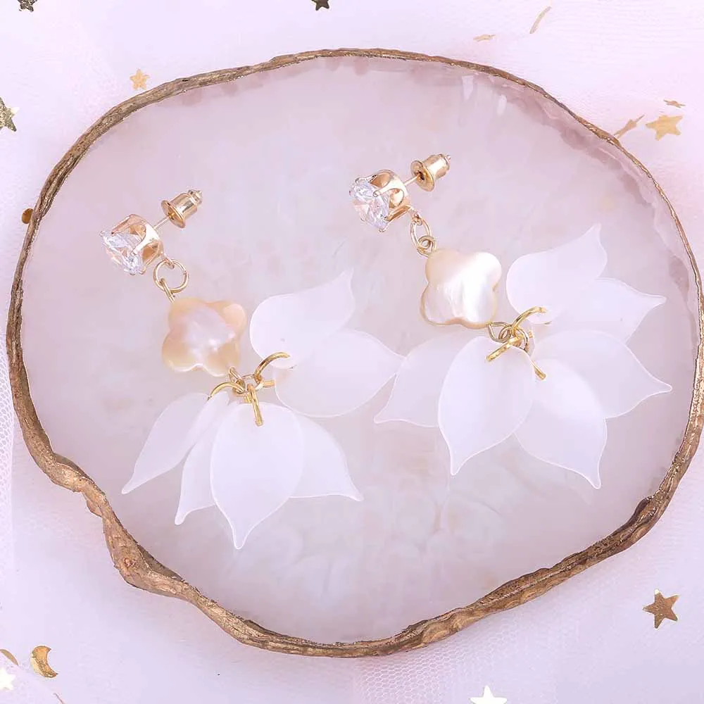 Простой белый лепесток кулон Shell длинные падение Длинные Висячие серьги для Для