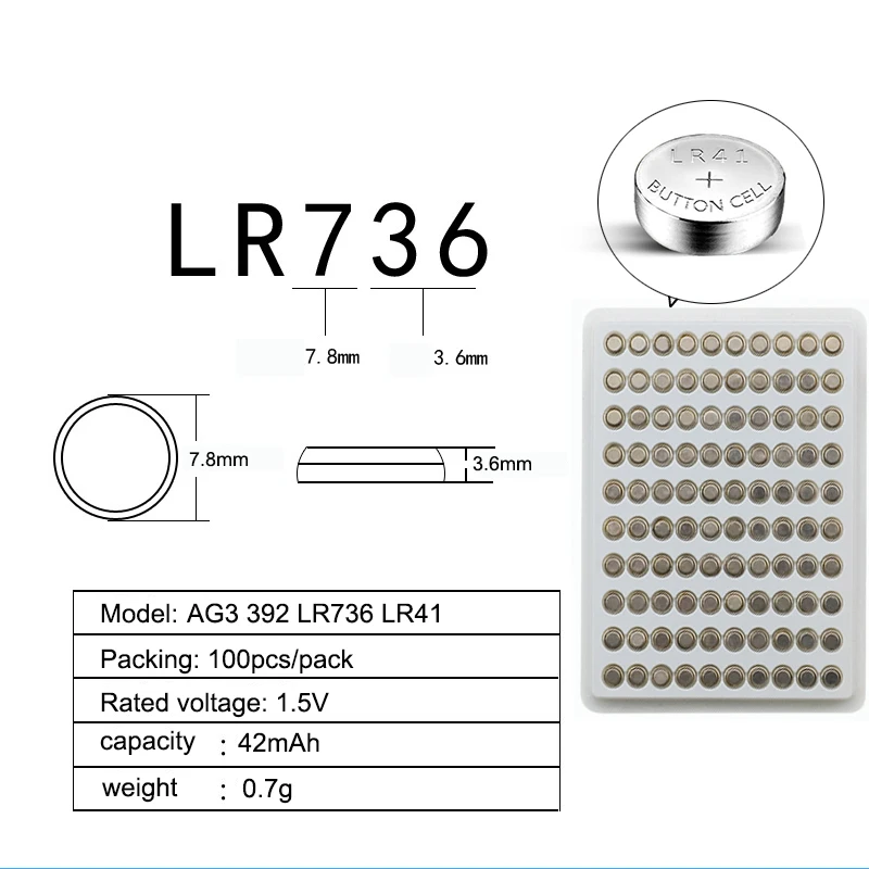 100x AG3 часы кнопки батареи LR41 ночник 392 хомяк SR41 игрушки 192 пульт дистанционного