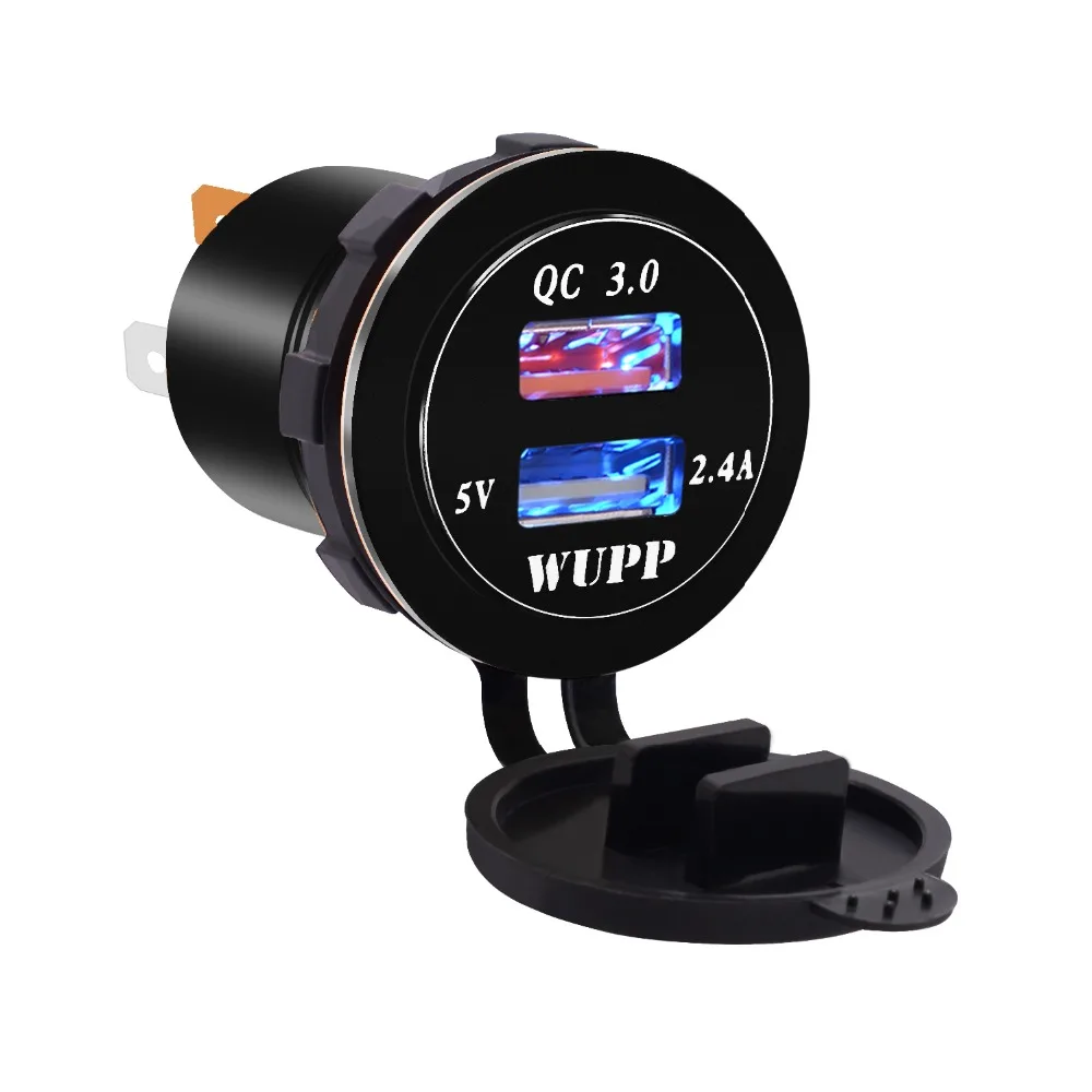Aluminum Alloy Fast Charge QC 3.0 dual USB Charger Car Mobile phone Motorcycle charger modification accessories Adapter | Мобильные