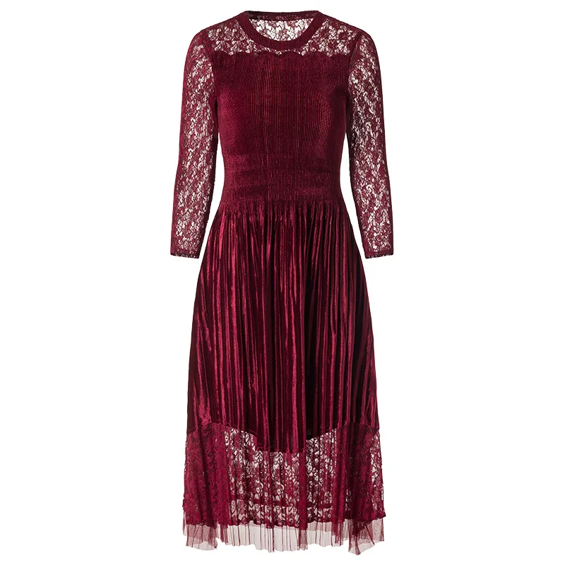 

Lace Dress 2019 Ladies'temperament A-shaped Pleats Lady Elegant Dress