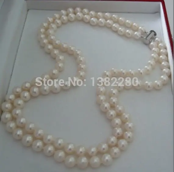 

women Fashion Jewelry Hot!2 row 7-8mm White freshwater pearl necklace 17-18inch DIY women fashion jewelry handmade making design