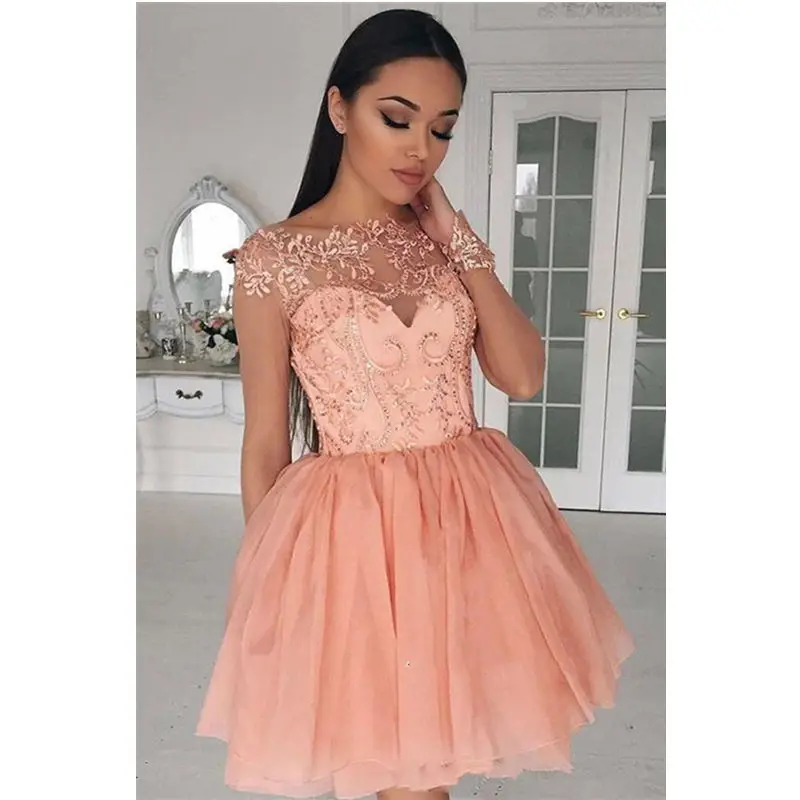 Элегантное короткое бальное мини платье Персиковое розовое для встречи