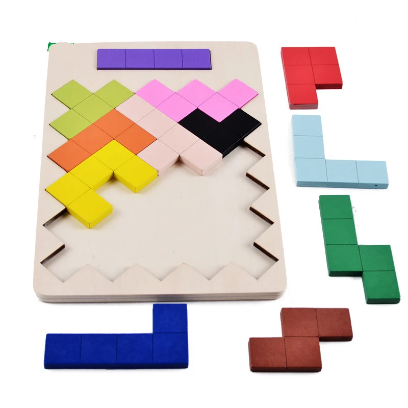 Деревянный Тетрис умный квадратный пароль собранный Tangram Brain-Teaser 3D пазл