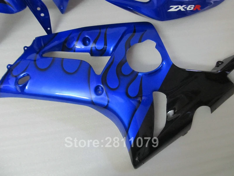 Литье под давлением 100% подходит для Kawasaki Ninja ZX6R 03 04 black flames blue Обтекатели 2003 2004 RY26 |