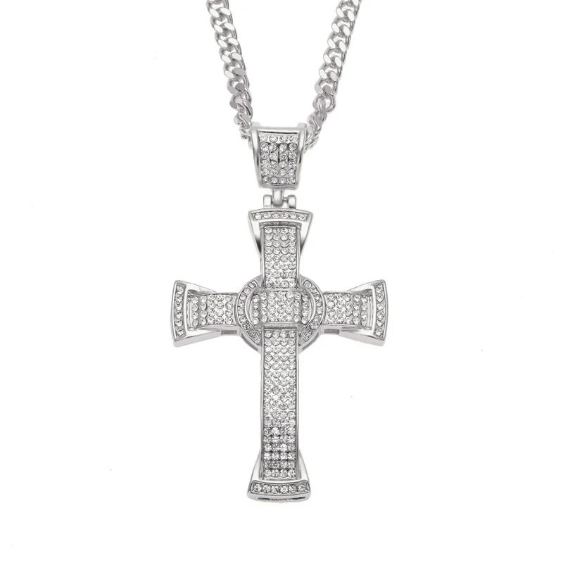 Iced Out кулон крест со стразами ожерелье полная Хрустальная цепочка ожерелья и