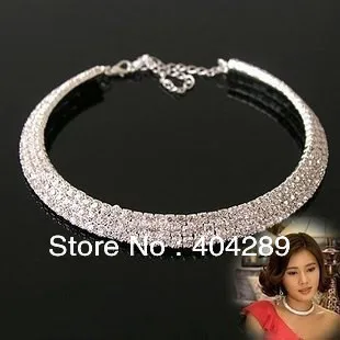 

3 Rows Bride's Wedding Necklace Crystal Rhinestone Necklace 12pcs/lot Free Shipping