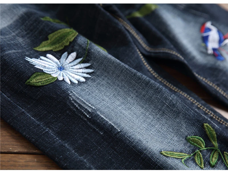 Sokotoo Для мужчин с цветочной вышивкой стрейч джинсы мода slim fit узкие брюки для мужчин