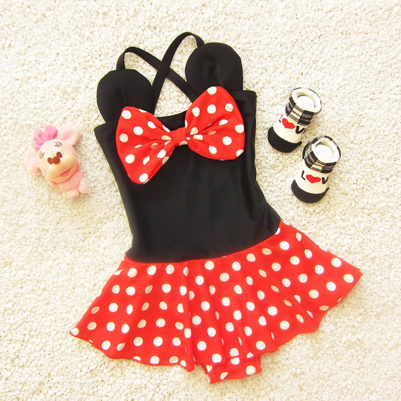 New Baby swimsuits Cartoon girl Minnie piece swimming costumes Children bow waves swimsuit kids 16031 |