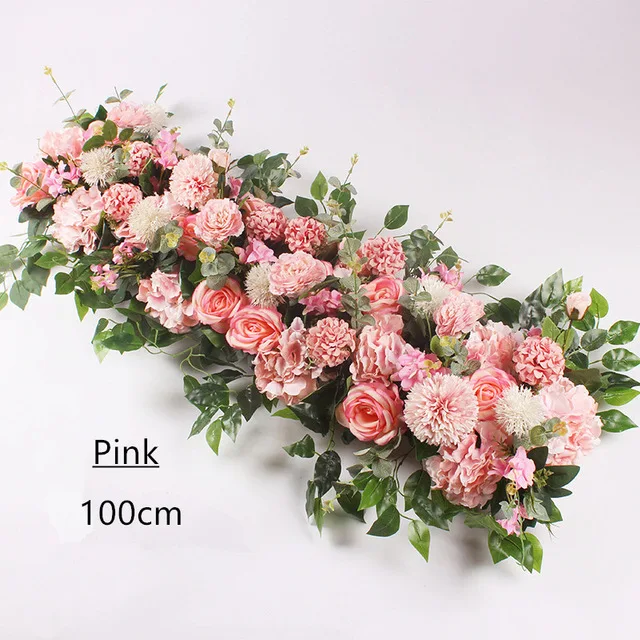 Pink A Подгонка 1 м пион искусственный ряд цветов arranment центральные+ 40 см Шелковый цветочный шар Декор для свадебной арки стола цветок стены - Цвет: Pink A