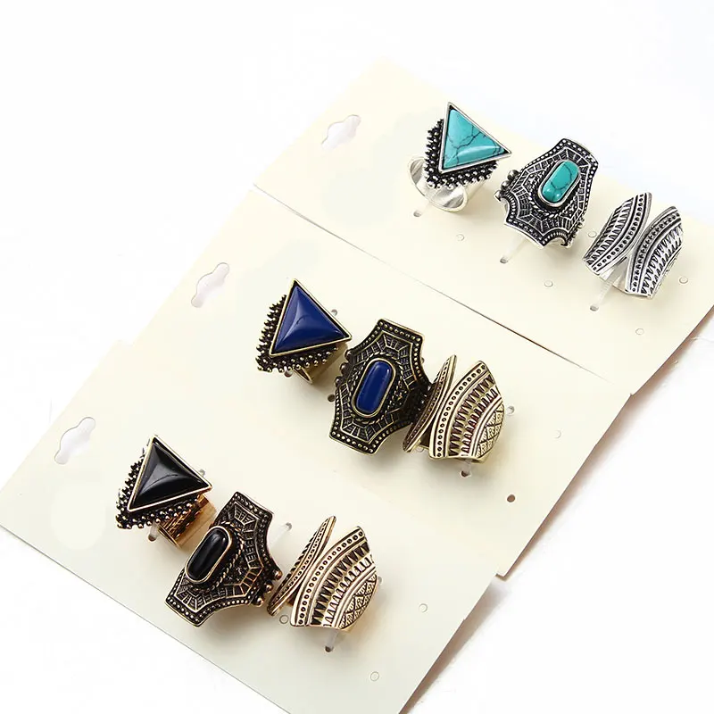 Хит Ретро стиль комплект панк колец каменные кольца для женщин/мужское кольцо на