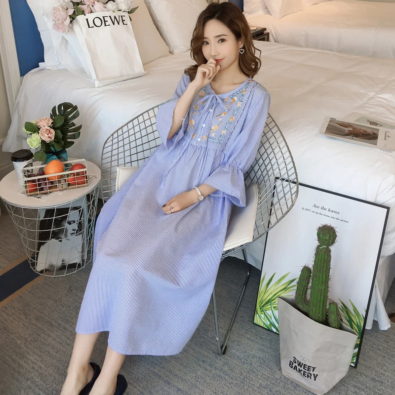 Женское платье в полоску Pengpious синее винтажное с цветочным принтом и