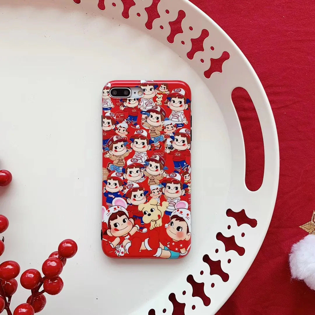 Cartoon Fujiya Milky Peko cover case for iPhone Xs MAX Xr X 6 6splus 7 8plus smooth soft silicon IMD phone back shell cases Capa |