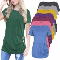 fashion womens t shirt new large size womens short sleeve round neck solid color womens t shirt button short sleeve t shirt