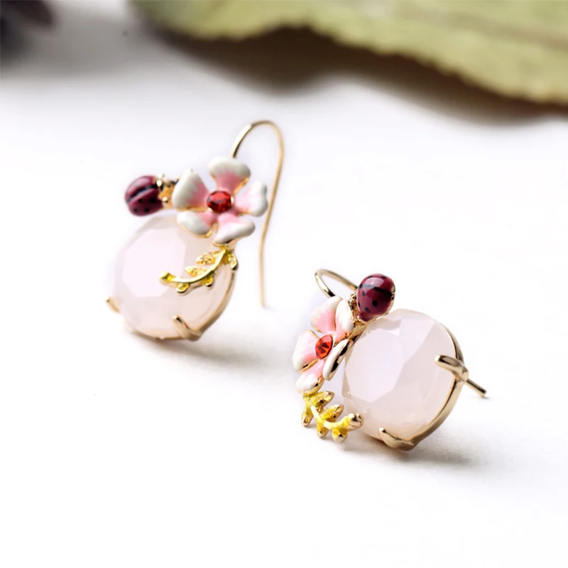 Серьги-штифт с насекомым PINKSEE милый стиль граненый стеклянный кристаллический
