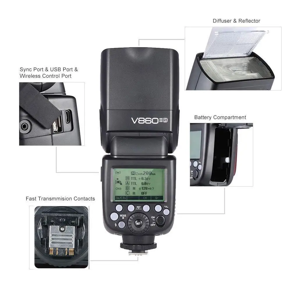 Godox V860II S высокоскоростной 1/8000 2 4G TTL литий ионный аккумулятор Вспышка Speedlite для Sony