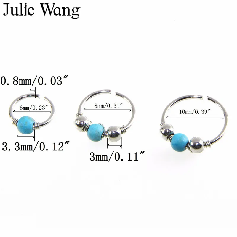 1 шт. медные кольца для носа с круглыми бусинами Julie Wang 6 мм/8 мм/10 мм ноздри обруч