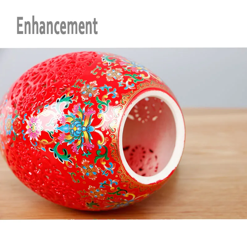 Red Crystal Glaze Jingdezhen Ceramic Vase Chinese Style Pierced Lucky Egg Wedding Gifts Home Handicraft Furnishing Articles | Дом и сад