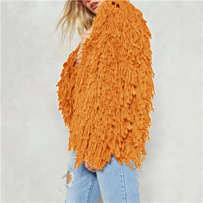 Orange HCYO шикарный теплый вязаный мохнатый белый кардиган женский свитер Мягкая Черная Женская куртка пальто осень зима меховое пальто из искусственного меха - Цвет: Orange