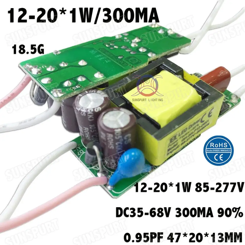 5 20 шт. внешний высокий PF&gt 0 9 Вт AC85 277V светодиодный драйвер 12 20Cx1W 300mA DC35 68V