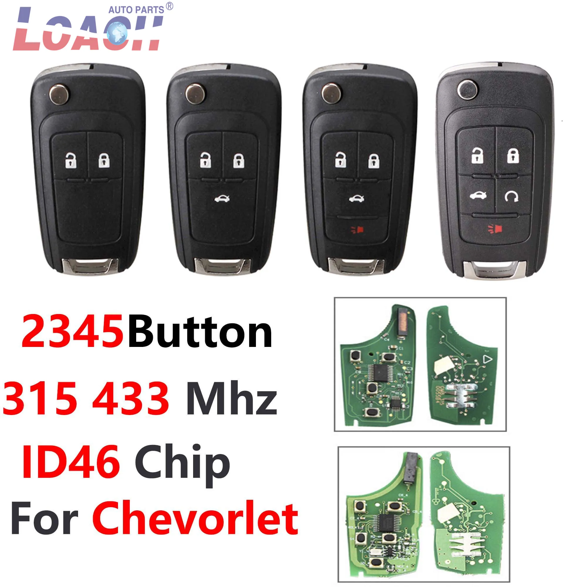 Llave remota para Chevrolet Cruze Malibu Aveo Spark Sail 315MHZ 433MHZ 2 3 4 5 botones 42010-2014 HU100 hoja transpondedor Chip ID46