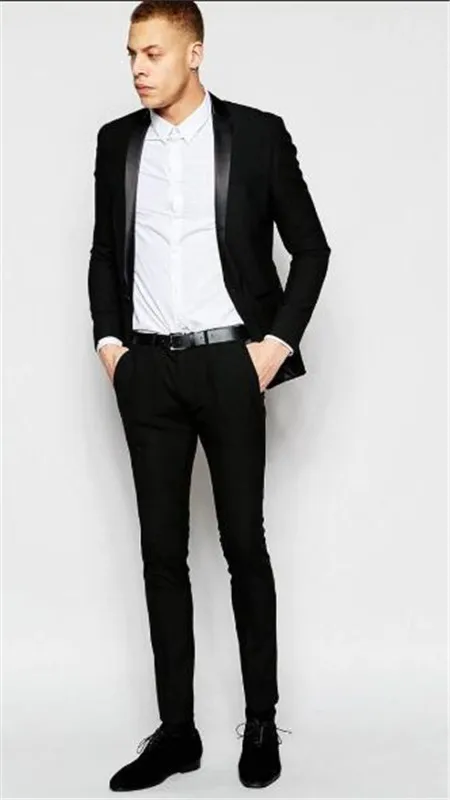 Черный две шаль на пуговицах с отворотом формальные мужские свадебные костюмы